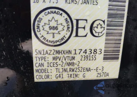 2017 Nissan Murano Platinum/S/Sl/Sv from USA, damaged, VIN 5N1AZ2MHXHN174383